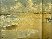 stenbjerg strand med kunstnerens hustru marie kroyer malende